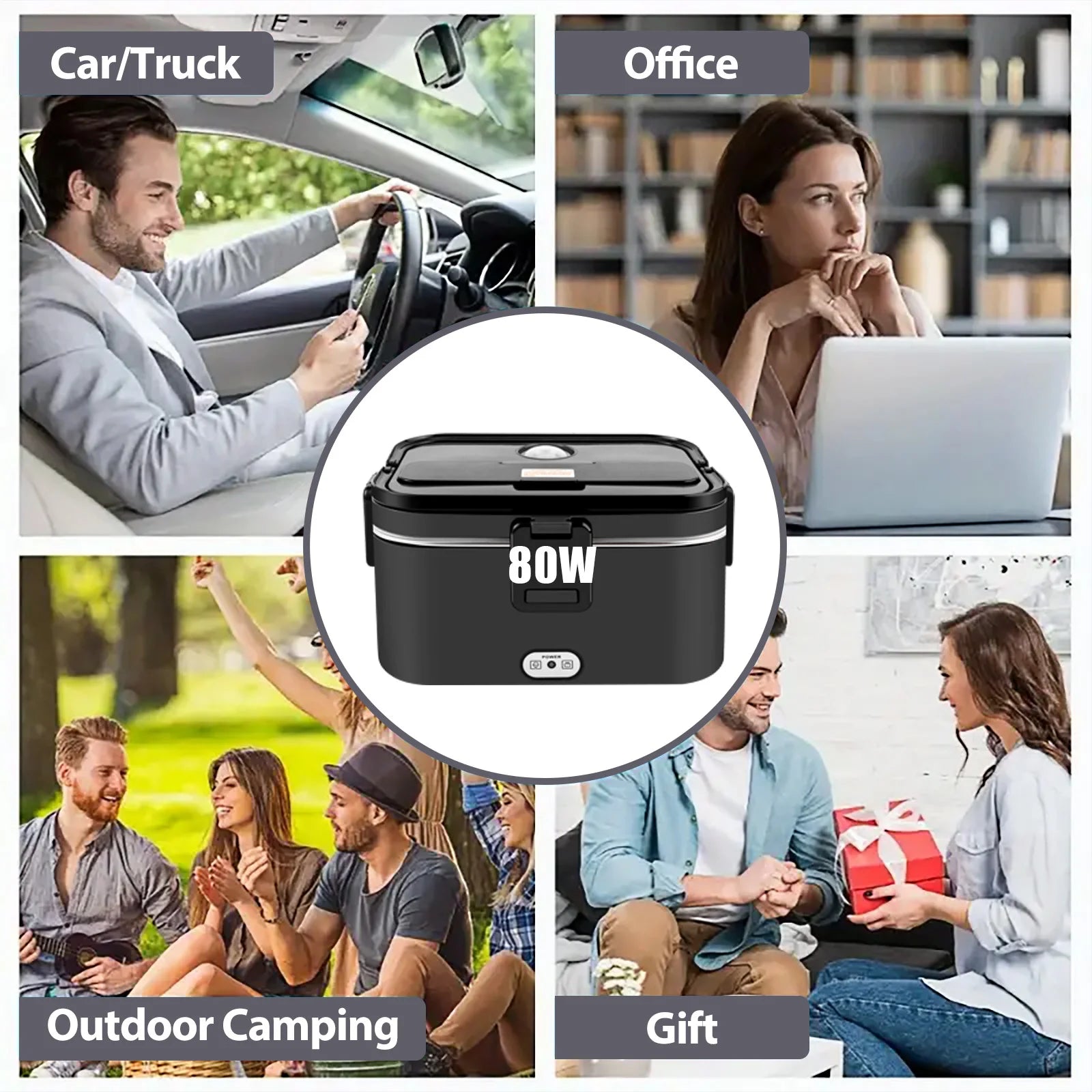 Portable dual-use truck and office lunch box, 1.8L large capacity, 80W heating, bento box with built-in heating
