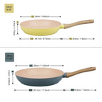 Set di padelle da 2 pezzi, padelle in granito da 9,7 + 11,3 pollici, wok antiaderente con manico in legno, compatibile con tutti i piani cottura.