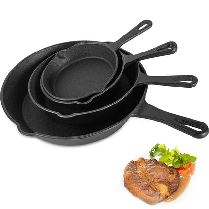 Anti-Adherent Cast Iron Pan Set, 4-Piece 4/16/20/26cm Mini Pans, Portable Egg and Omelet Pan, for Gas, Induction, and Oven Cooktops