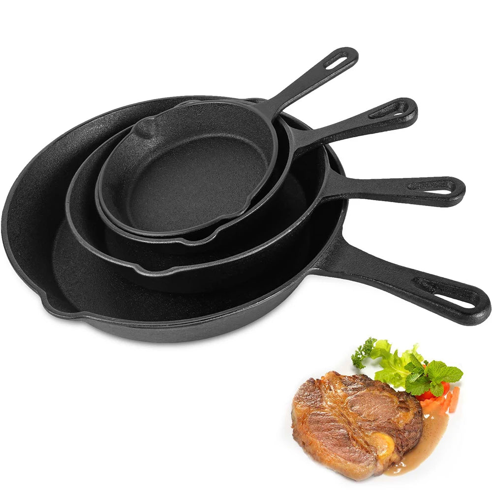 Set di Padelle in Ghisa Antiaderenti, Mini Padelle da 4 Pezzi 4/16/20/26cm, Padella Portatile per Uova e Omelette, per Fornelli a Gas, Induzione e Forno