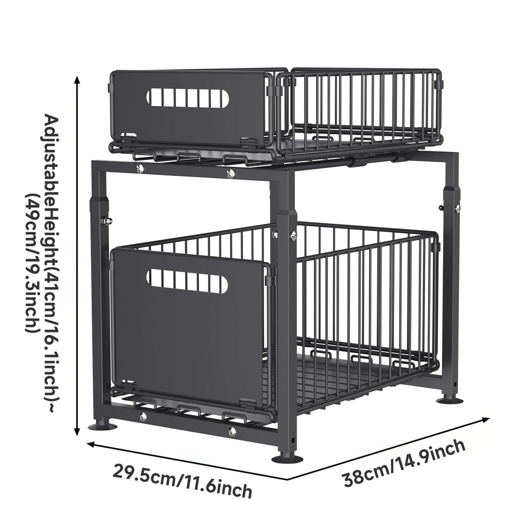 2-stufiger ausziehbarer Organizer, höhenverstellbares Regal für unter dem Waschbecken mit ausziehbarer Schublade für Küchen- und Badezimmerschränke