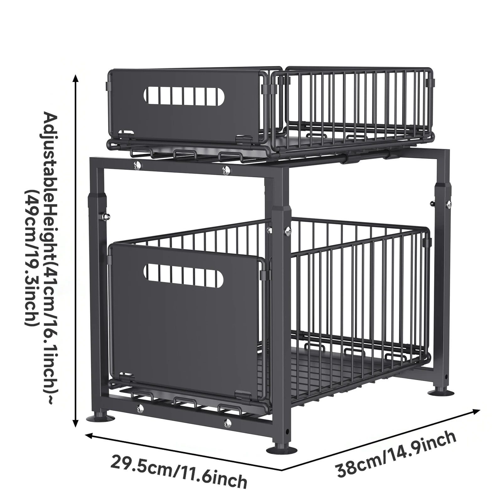 Organizzatore Estraibile a 2 Livelli con Cassetti Scorrevoli, Altezza Regolabile, Scaffale Sottolavello per Cucina e Bagno