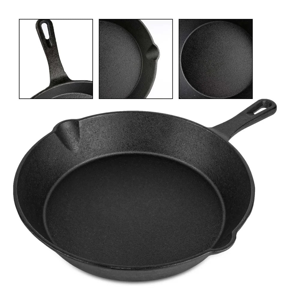Set di 4 Padelle in Ghisa Non Rivestite con Manico Singolo, 14/16/20/26CM, per Cucina Domestica e Campeggio all'Aperto