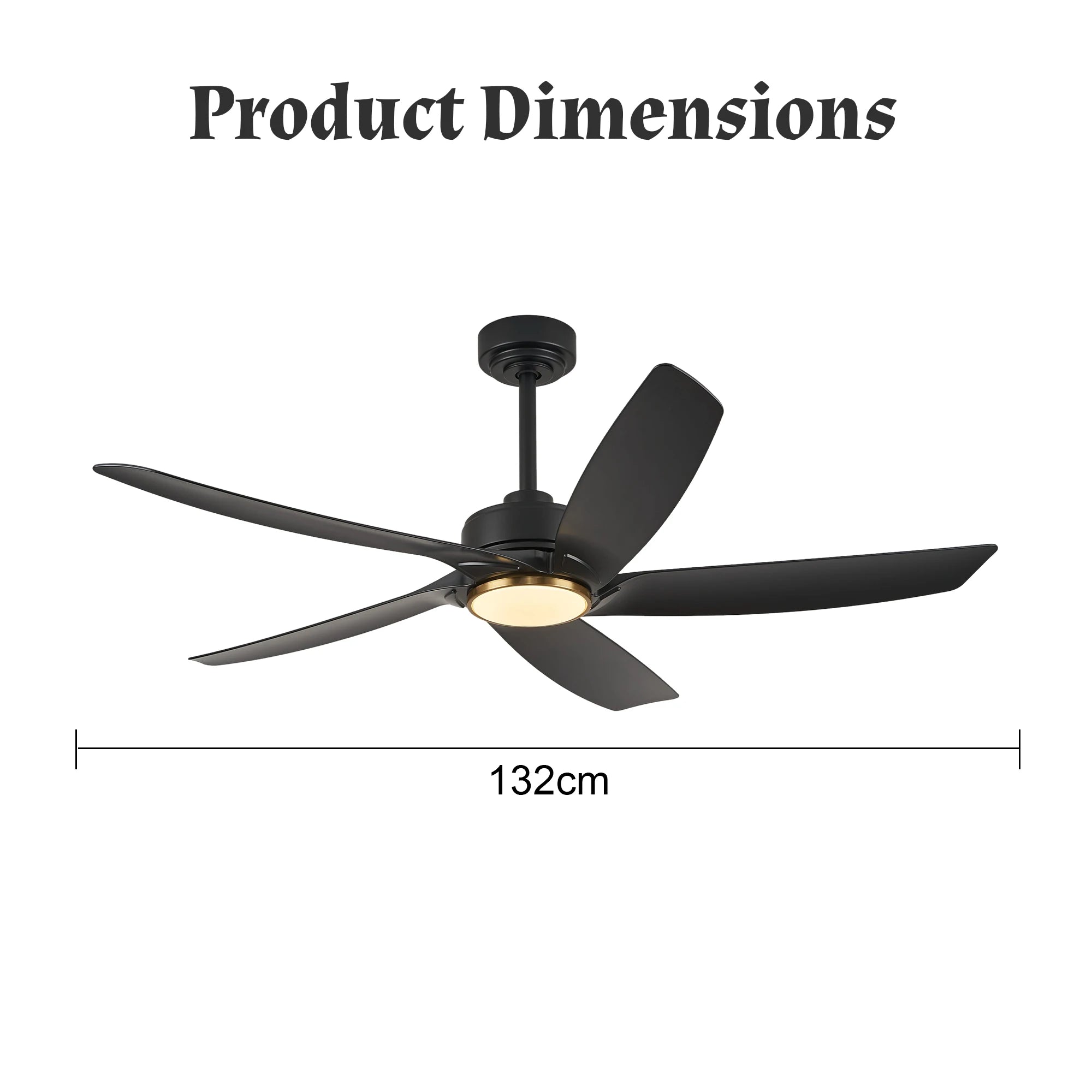 Ventilatore da soffitto da 132 cm con luce LED, 6 velocità, telecomando, reversibile, dimmerabile, finitura in legno