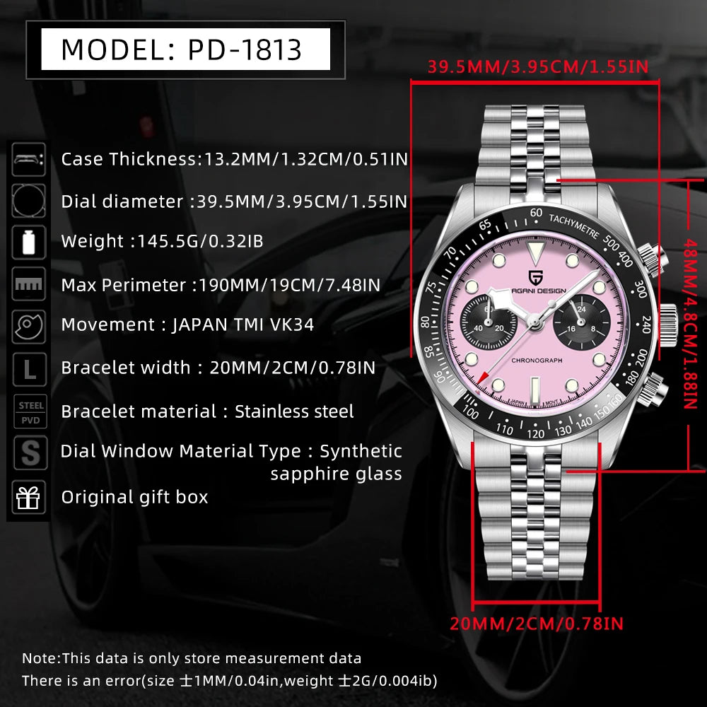 PAGANI DESIGN PD-1813 Orologio al Quarzo da Uomo, Cronografo, Vetro Zaffiro, Impermeabile 10 Bar