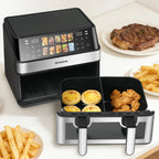 Friggitrice ad Aria Calda 8,5L 2000W con Doppio Cestello e Finestra LED Touch, 10 Programmi