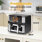 Sinaopus Friggitrice ad aria doppio cestello 8.5L 2000W Touchscreen LED