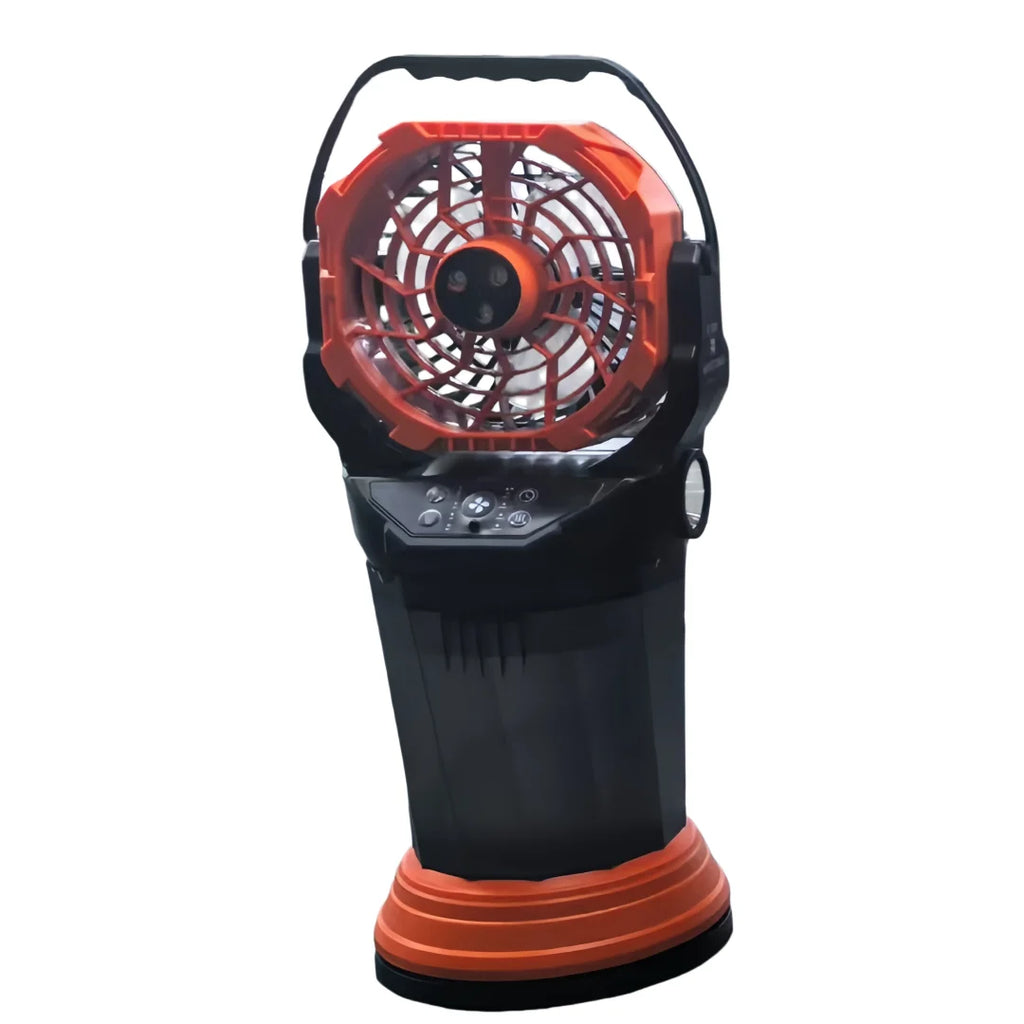 Ventilatore Portatile a Batteria 15.000 mAh con Nebulizzatore, Luce LED, 3 Uscite d'Aria, USB, per Campeggio, Nero