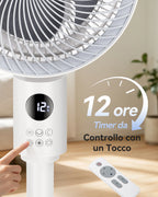 Aigostar Ventilatore a Piantana, 6 Velocità e 3 Modalità Silenzioso, Circolatore d'Aria 3D 850m³/h, Flusso 8m, Timer 12H, Altezza 100cm, Telecomando e Display Touch, Funzion Aroma per Camera e Ufficio