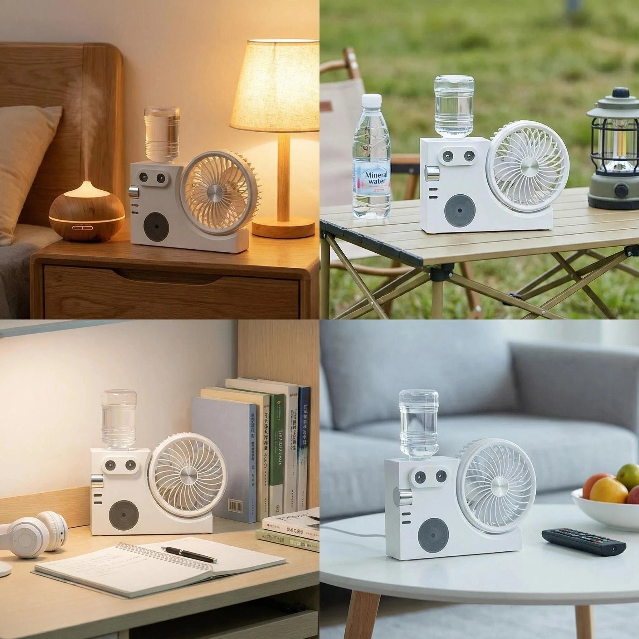 MULIN Tischventilator mit doppelter Zerstäubung – 3-in-1-Wasserkühlung, wiederaufladbarer 1200-mAh-USB-Akku, 3 Geschwindigkeiten, leise, ideal für Schreibtisch, Büro und Zuhause – Modell MU-TFS268