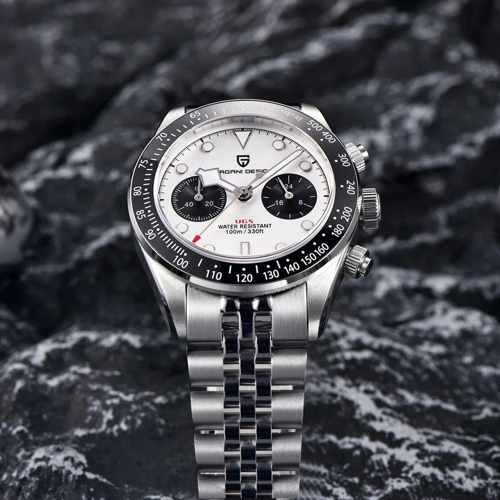 Nuovi orologi da uomo Panda DESIGN, orologio al quarzo di lusso Panda, cronografo sportivo da uomo, cronografo con vetro zaffiro, lenti AR, ceramica, leggero, impermeabile, in acciaio inossidabile, orologio da uomo, idea rega