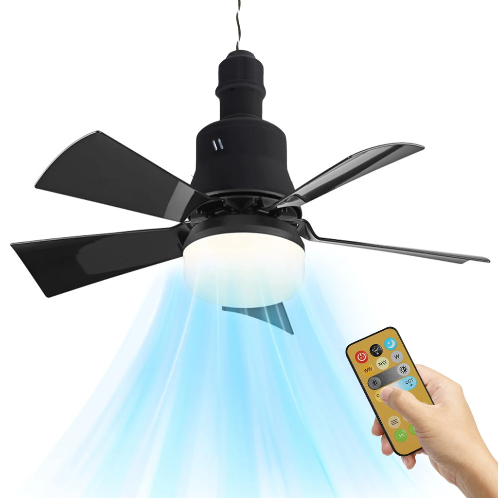Ventilatore da soffitto piccolo con ricarica USB, ventilatore da campeggio, dormitorio per studenti, tenda portatile da esterno, batteria al litio, durata della batteria ultra lunga