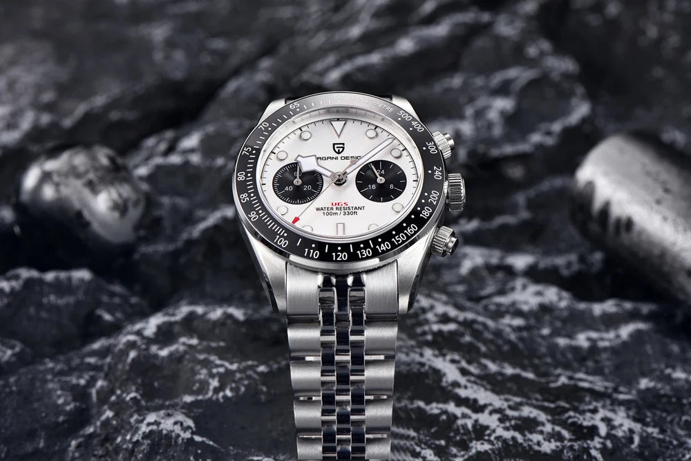 Nuovi orologi da uomo Panda DESIGN, orologio al quarzo di lusso Panda, cronografo sportivo da uomo, cronografo con vetro zaffiro, lenti AR, ceramica, leggero, impermeabile, in acciaio inossidabile, orologio da uomo, idea rega