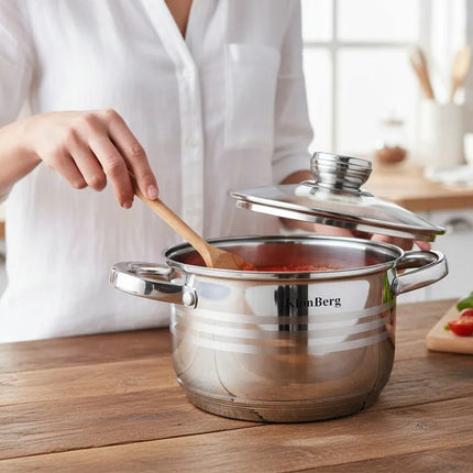 Set di Pentole Klönberg | Set di Pentole per Cucina a Induzione da 12 Pezzi | Acciaio Inossidabile | Coperchi in Vetro Temperato | Maniglie Comode | Varie Misure | Resistente ai graffi | Lavorazione di alta qualità
