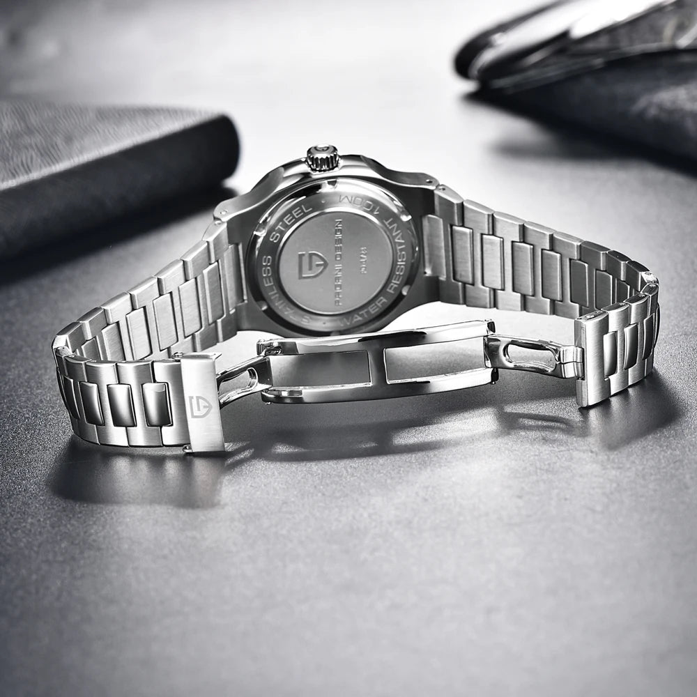Nuovo Orologio Meccanico Automatico di Lusso Pugani da Uomo con Vetro Zaffiro Antiriflesso e Lancette Luminose, Orologio Sportivo da Uomo, Consegna Locale