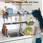 Lavello da cucina domestico regolabile di grande capacità sopra scolapiatti, scolapiatti retrattile multifunzionale in acciaio al carbonio
