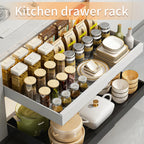 Auszugregal zum Verstauen von Gegenständen, ausziehbare Schublade, Küchen-Organizer, verstellbare Breite von 32 bis 52 cm, Küchenschrank ohne Bohren
