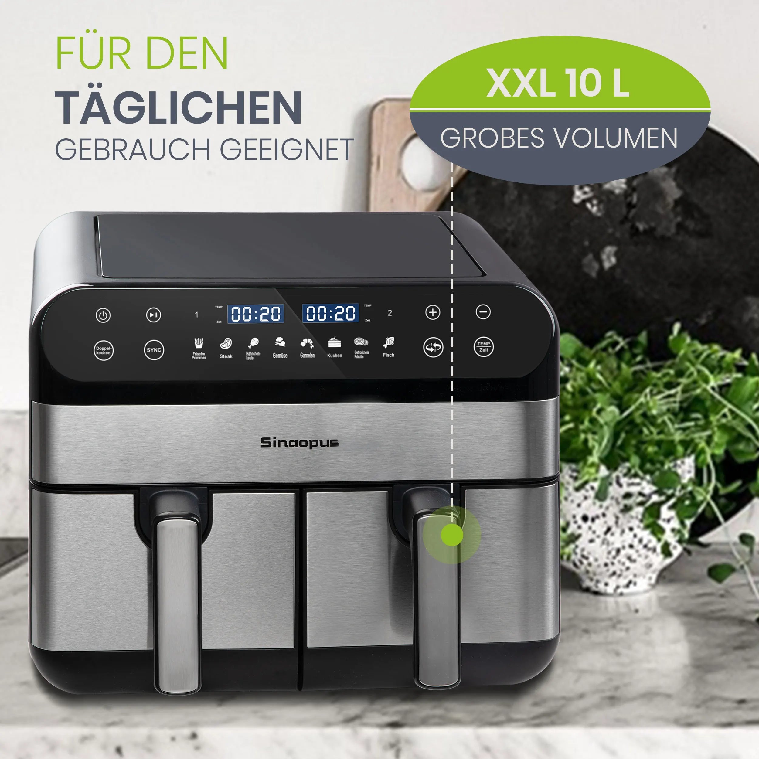 Friggitrice ad Aria Calda a Doppio Cestello 10 L 2400 W, Controllo Touch LED, Leawin