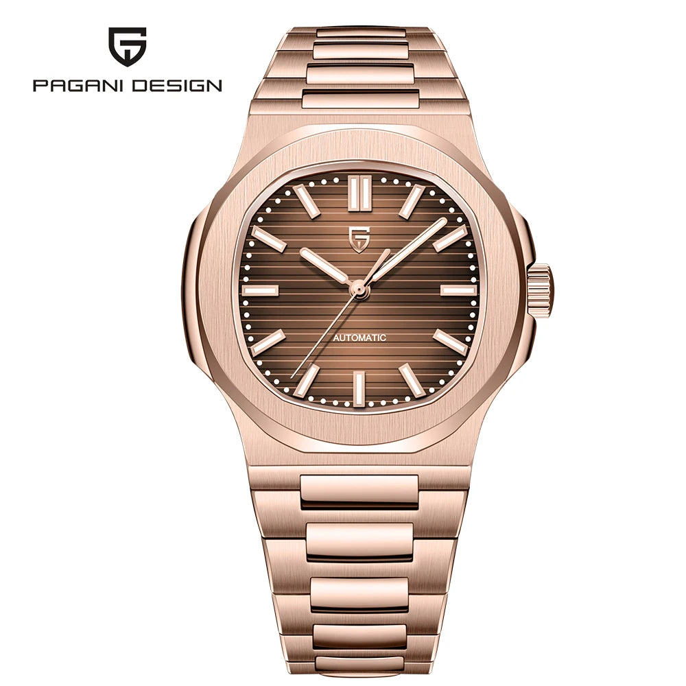Pugani Luxus-Automatik-Herrenuhr mit entspiegeltem Saphirglas und Leuchtzeigern, Sportuhr für Herren, Lokale Lieferung