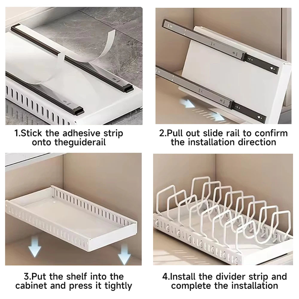 Organizzatore per Pentole e Padelle, Porta Coperchi Scorrevole, Porta Spezie da Cucina, Organizzatore per Stoviglie, Scolapiatti Multifunzionale Estraibile