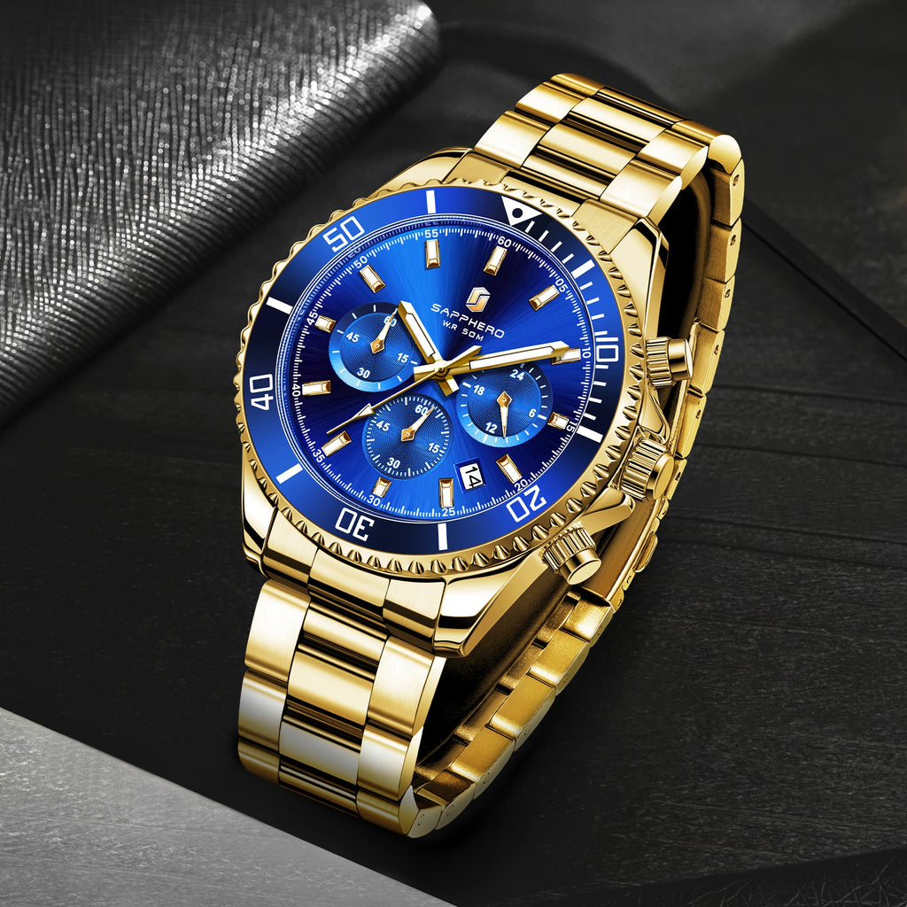 SAPPHERO Orologio Uomo Quarzo Cronografo Sport Acciaio Inossidabile Impermeabile 50M