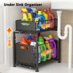 2-stufiger ausziehbarer Organizer, höhenverstellbares Regal für unter dem Waschbecken mit ausziehbarer Schublade für Küchen- und Badezimmerschränke