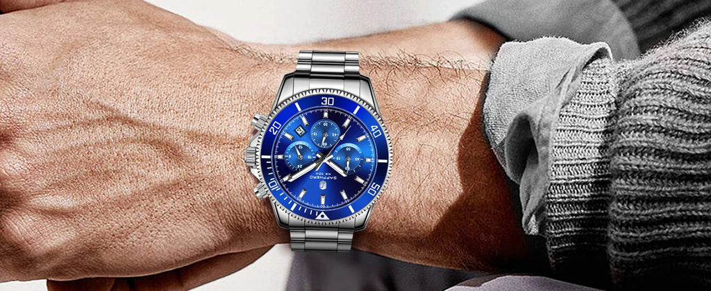 SAPPHERO Orologio da Polso Quarzo Uomo Acciaio Inossidabile Impermeabile 50M Cronografo