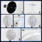 Aigostar 50W Leiser Standventilator mit 7 Flügeln, 3 Geschwindigkeiten und Modi, Fernbedienung, 12H Timer, ultrastabilem Rundsockel, höhenverstellbar 110-125cm, für Zuhause und Büro, Weiß, Rime