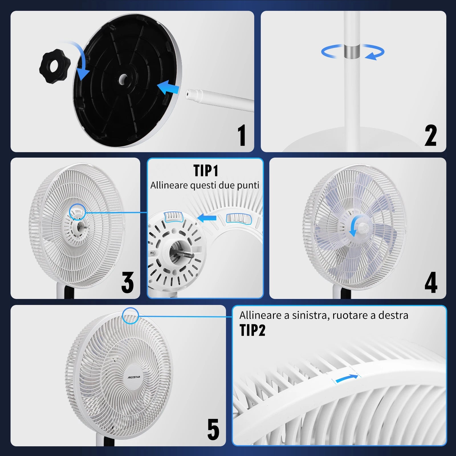 Aigostar 50W Leiser Standventilator mit 7 Flügeln, 3 Geschwindigkeiten und Modi, Fernbedienung, 12H Timer, ultrastabilem Rundsockel, höhenverstellbar 110-125cm, für Zuhause und Büro, Weiß, Rime