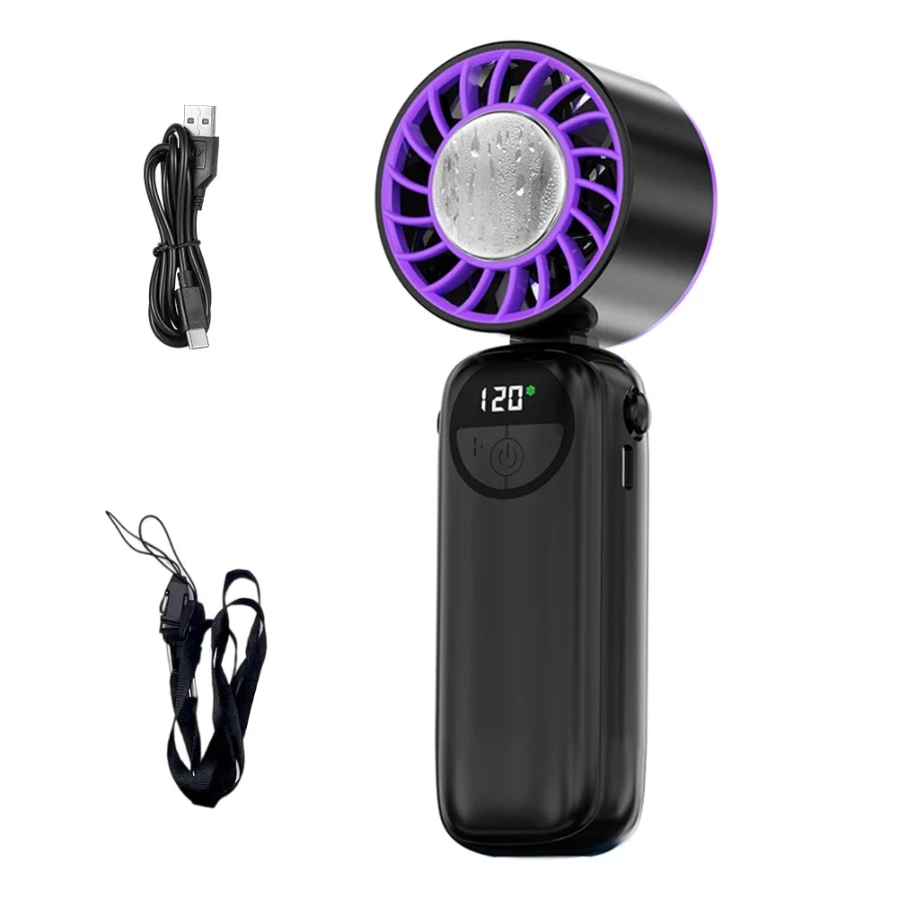 Mini ventilatore portatile palmare pieghevole LIPETY con raffreddamento a ghiaccio, 120 velocità, USB ricaricabile con schermo display