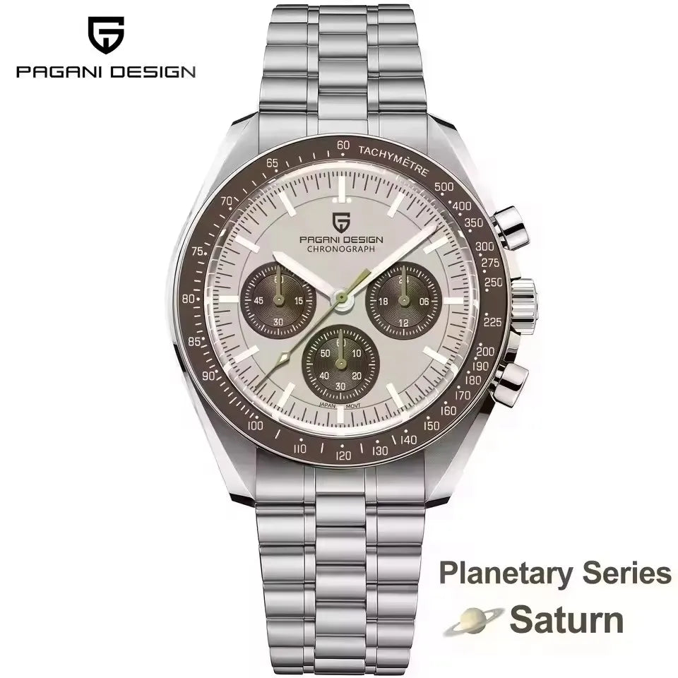 PAGANI DESIGN Orologio da Polso al Quarzo con Vetro Zaffiro, Cronografo Sportivo Impermeabile 10 Bar, Acciaio Inossidabile 316L
