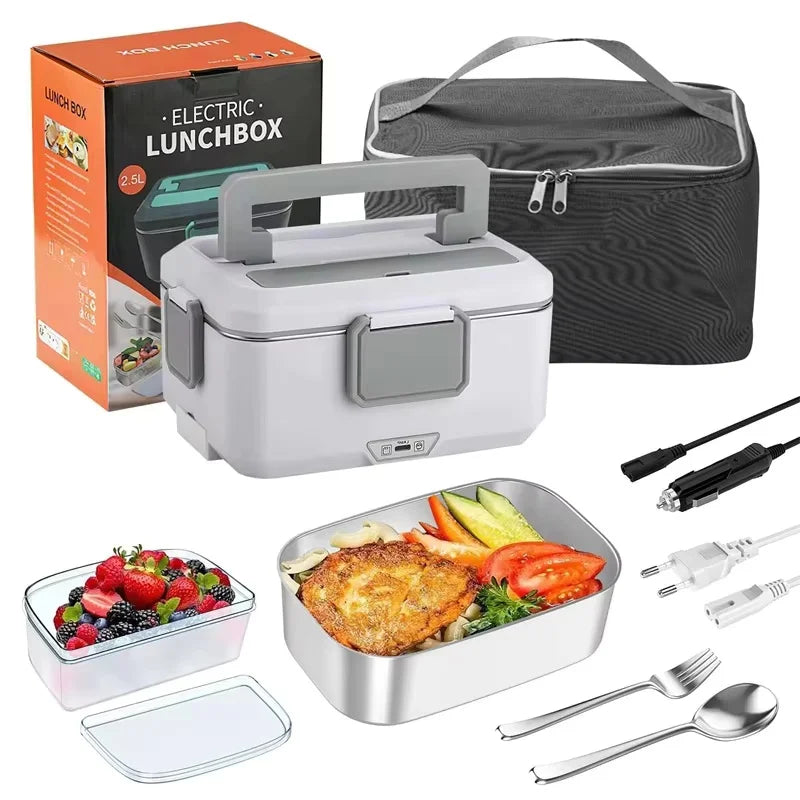 2-in-1 Elektrische Heizung Brotdose 1.5L für Zuhause und Auto 220V 60W Tragbarer Edelstahl Essensbehälter Bento Box