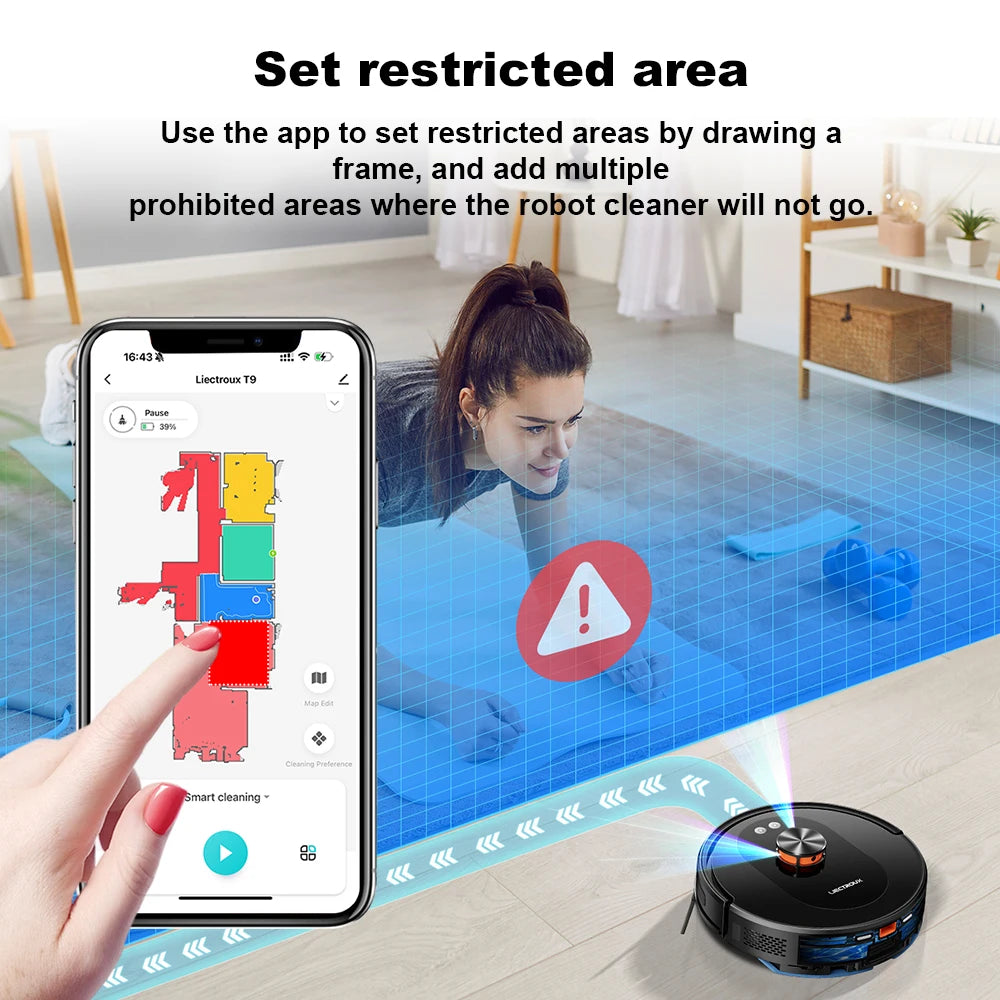 Liectroux T9 Saug- und Wischroboter mit LDS-Navigation, 6500Pa starker Saugkraft, Selbstentleerungsstation, Mehrfachkarten, Teppich-Boost, Anti-Verwicklungsbürsten, 2,4/5GHz WLAN