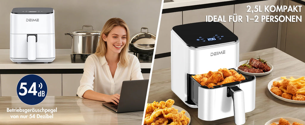 Friggitrice ad Aria DEIME 2.5L, Mini Friggitrice Compatta ad Aria Calda, Schermo Touch LED, Cestello Antiaderente