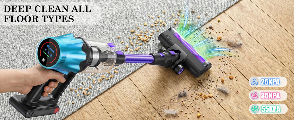 Blossom V20 Akku-Staubsauger, bürstenloser 600W Motor, 55KPA starke Saugkraft, 3-Gang-Einstellung, Voll-Touchscreen, 1,8L großer Staubbehälter, 8-Zellen-Akku, 60 Minuten Laufzeit, Bürste für