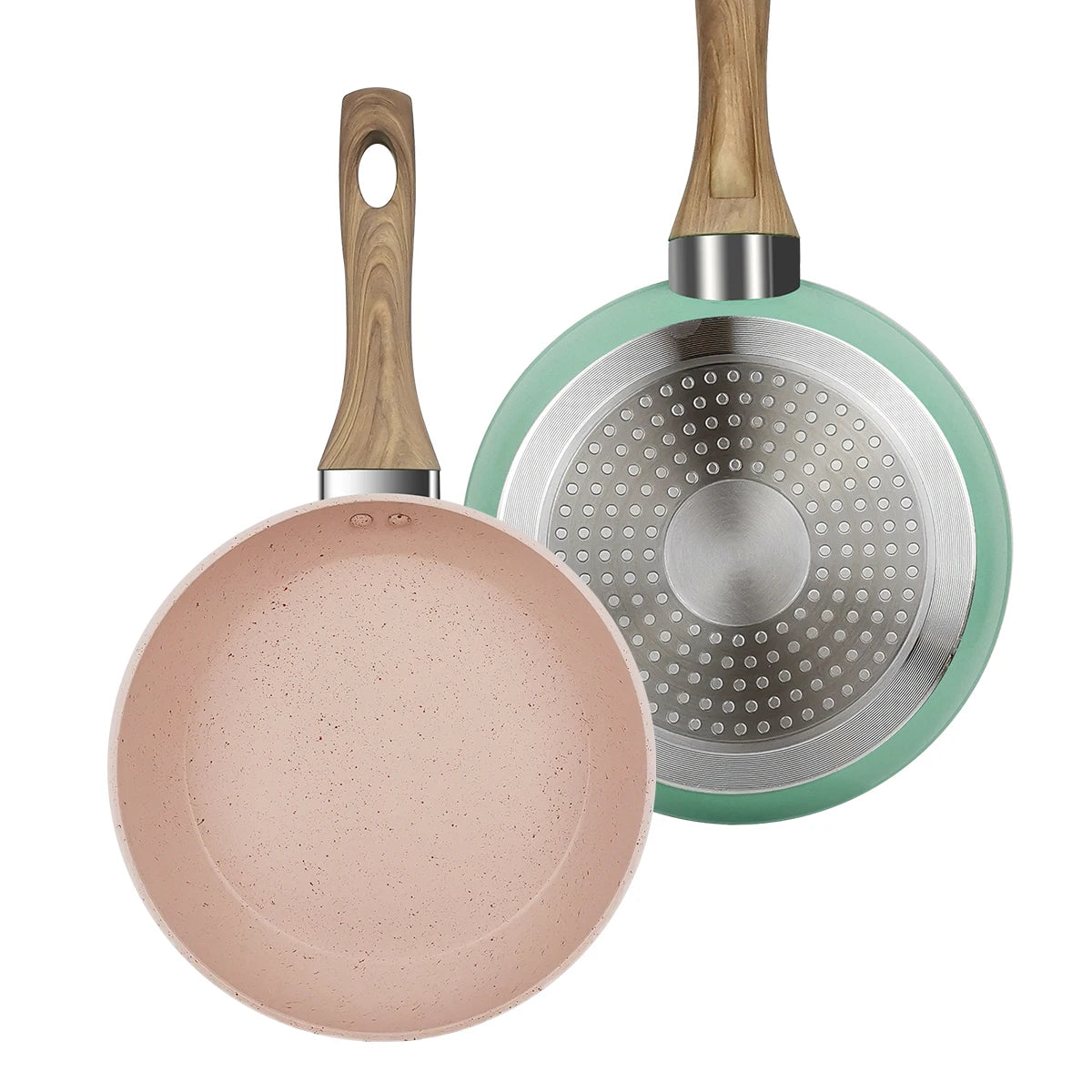 Padella colorata da 20/24/28 cm con manico in legno, padella antiaderente, padelle per frittata per pancake per tutti i fornelli, pentole da cucina per la casa