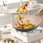 Padella colorata da 20/24/28 cm con manico in legno, padella antiaderente, padelle per frittata per pancake per tutti i fornelli, pentole da cucina per la casa