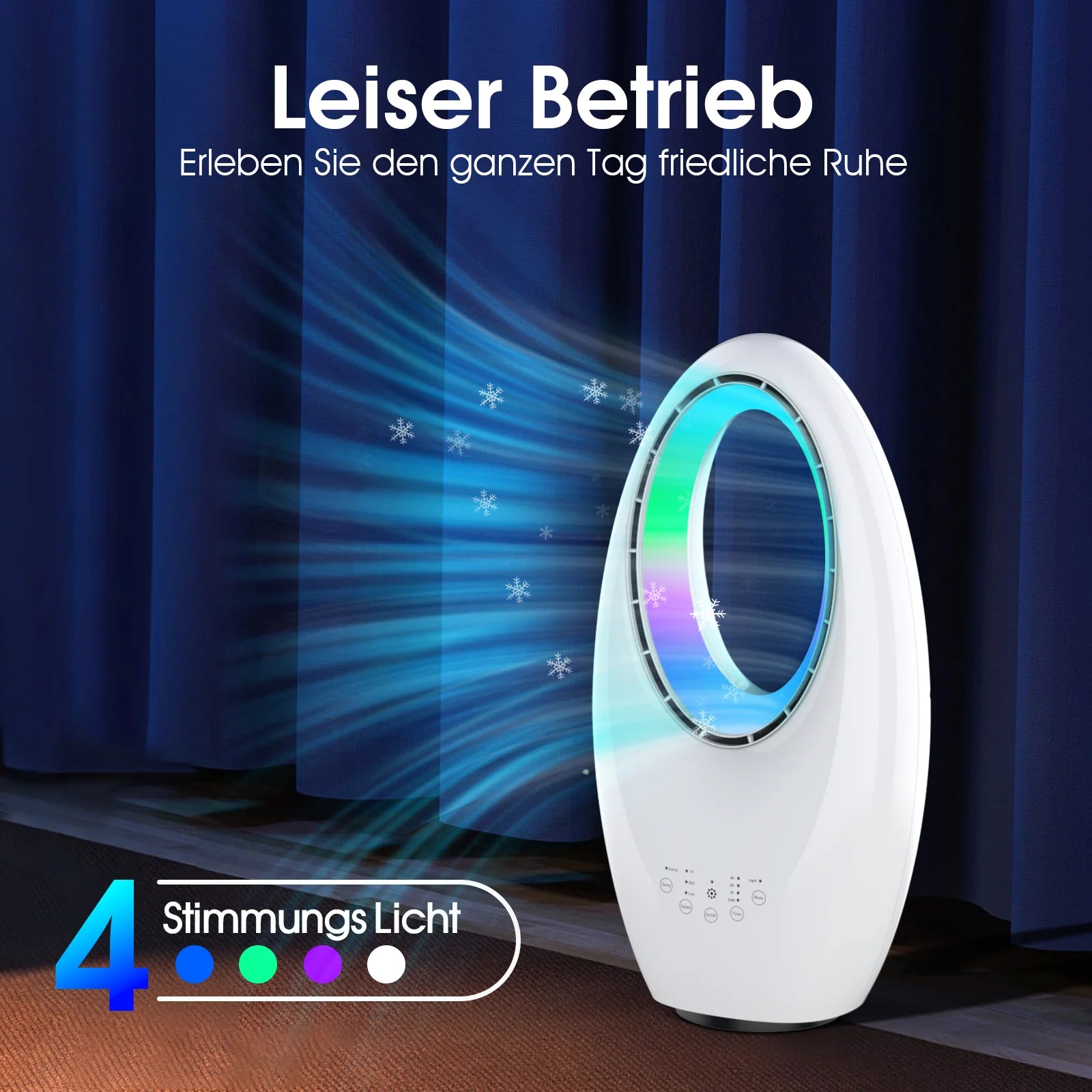Ventilatore a torre senza pale 3 in 1 con telecomando, 3 velocità del vento, 60 °   Oscillazione, timer, illuminazione d'atmosfera a LED a 4 colori, ventilatore silenzioso da pavimento per camera da letto e soggiorno