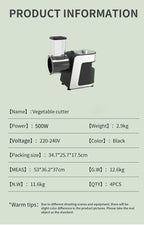 Elektrischer 5-in-1-Küchenhäcksler 500W – Edelstahl-Allesschneider, Zerkleinerer/Reibe für Käse, Karotten, Kartoffeln, 220V
