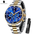 SAPPHERO Orologio da Polso Quarzo Uomo Acciaio Inossidabile Impermeabile 50M Cronografo
