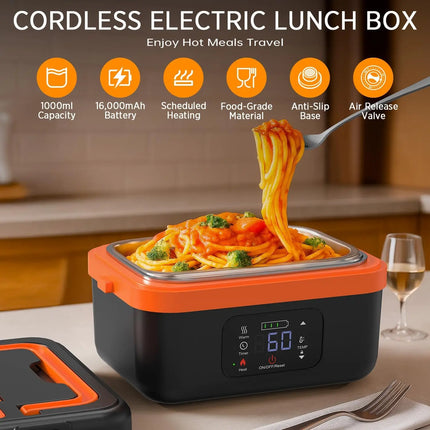 Portable Electric Food Warmer, 1L Capacity with Timer and Power Bank Function, Wireless Food Heater, Ideal for Work, Travel, Car