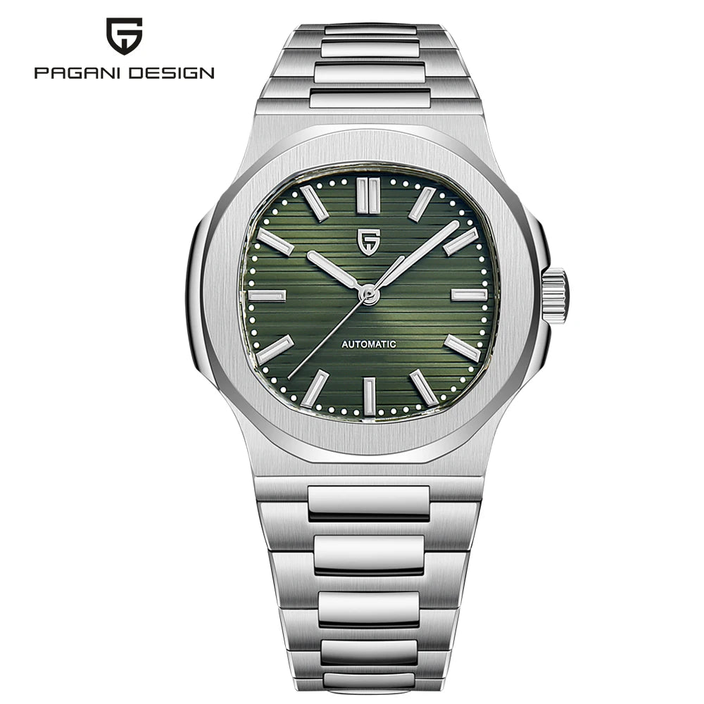 Pugani Luxus-Automatik-Herrenuhr mit entspiegeltem Saphirglas und Leuchtzeigern, Sportuhr für Herren, Lokale Lieferung