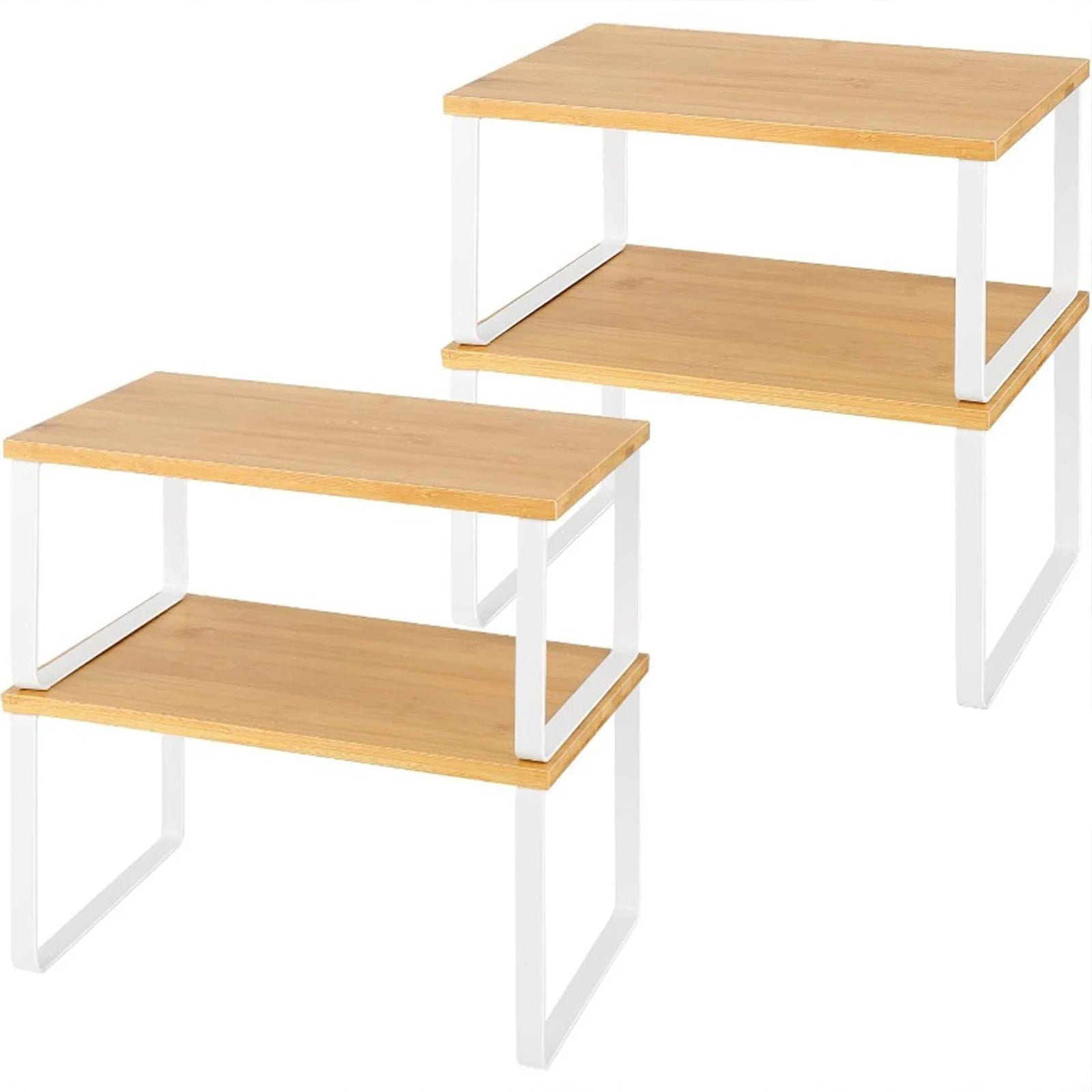 Organizzatore per portaspezie in legno di bambù da 2 pezzi, multiuso, impilabile, per bancone da cucina, supporto per condimenti in metallo per controsoffitto dell'armadio