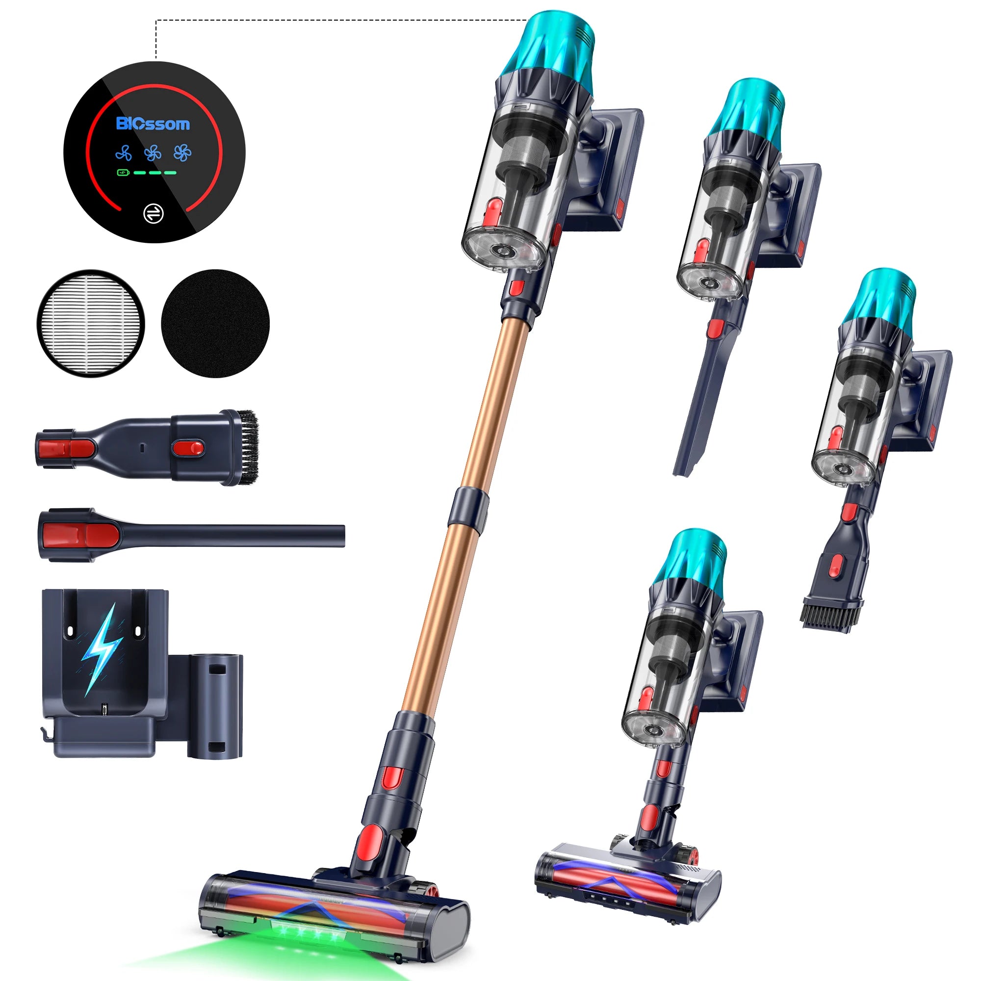 Blossom V20 Akku-Staubsauger, bürstenloser 600W Motor, 55KPA starke Saugkraft, 3-Gang-Einstellung, Voll-Touchscreen, 1,8L großer Staubbehälter, 8-Zellen-Akku, 60 Minuten Laufzeit, Bürste für