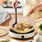 Set di padelle da 2 pezzi, padelle in granito da 9,7 + 11,3 pollici, wok antiaderente con manico in legno, compatibile con tutti i piani cottura.