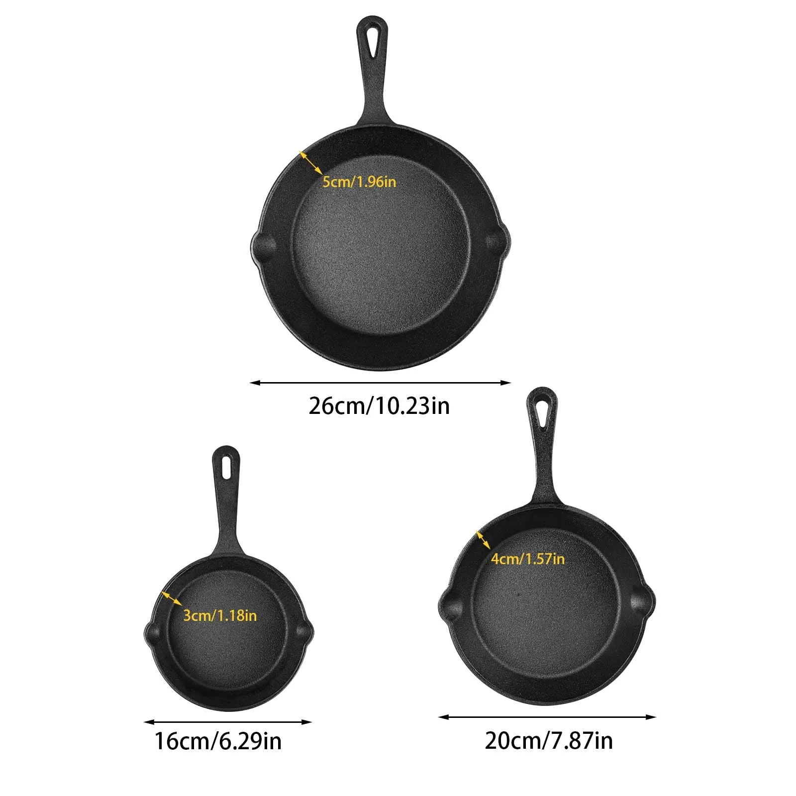 Set di 4 padelle in ghisa non rivestita, padelle di diverse dimensioni 14/16/20/26 cm, pentole con ritenzione uniforme del calore, compatibili con induzione, gas e fuoco aperto per cucinare in cucina