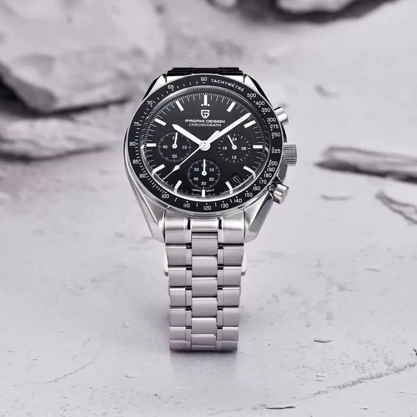 PAGANI DESIGN Orologio da Polso Uomo Luna Quarzo Cronografo Acciaio Inox Nero