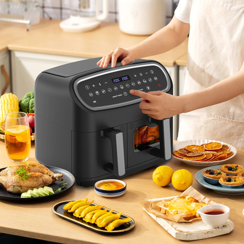 Friggitrice ad aria dual zone 10 litri Gidgimo con touch screen LED e finestra
