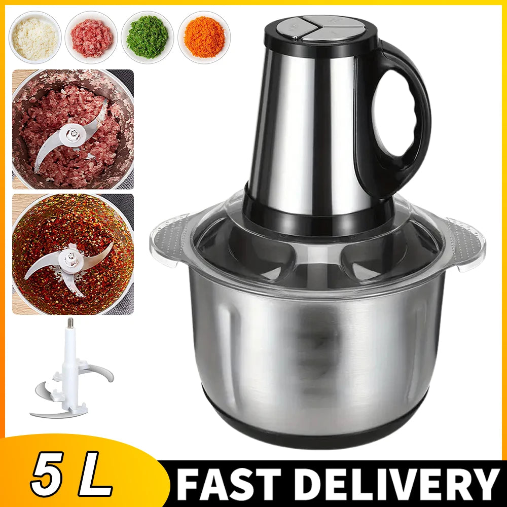 Elektrischer Fleischwolf 5L, Lebensmittelzerkleinerer, Gemüseschneider aus Edelstahl, Küchenmixer für selbstgemachtes Hunde-/Katzenfutter, Küchengerät