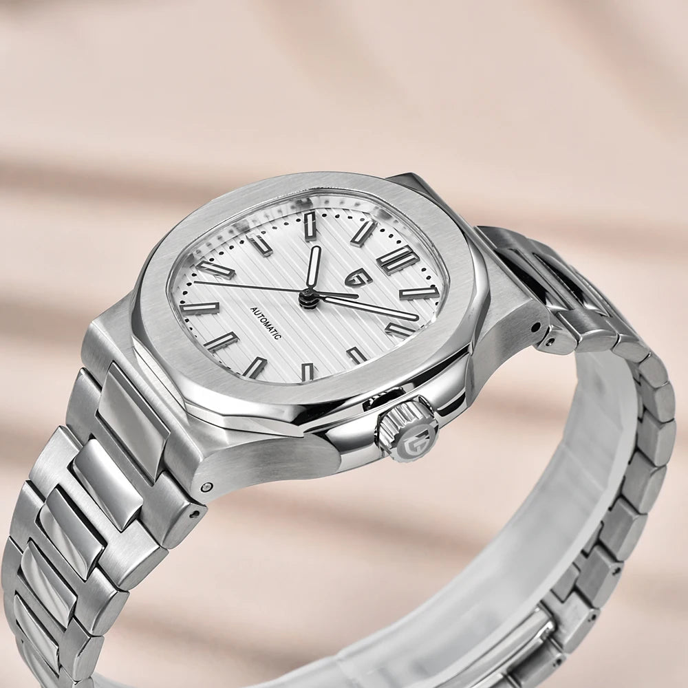 Nuovo Orologio Meccanico Automatico di Lusso Pugani da Uomo con Vetro Zaffiro Antiriflesso e Lancette Luminose, Orologio Sportivo da Uomo, Consegna Locale